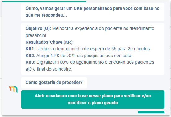 Mentor IA Criando OKRs para o segmento da saúde